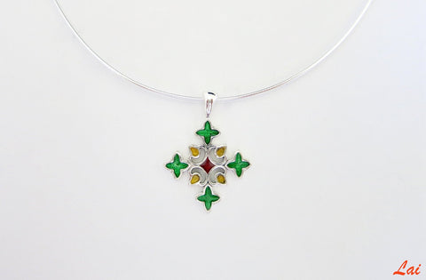 Chic and fun, rangoli-inspired, cross shape enamel pendant - Lai