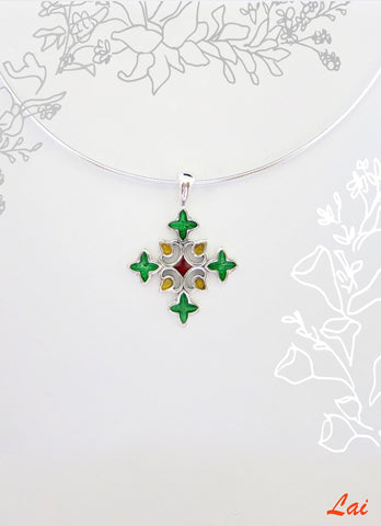 Chic and fun, rangoli-inspired, cross shape enamel pendant