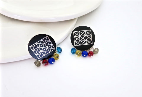 Chic, colourful, and fun, round Bidri earrings