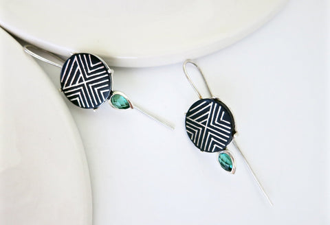 Chic, elegant long hook Bidri earrings