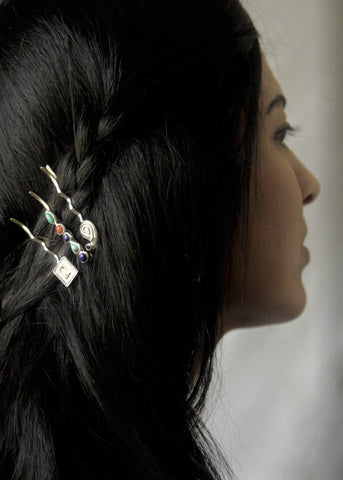 Chic lapis, turquoise and coral hair clip - Lai