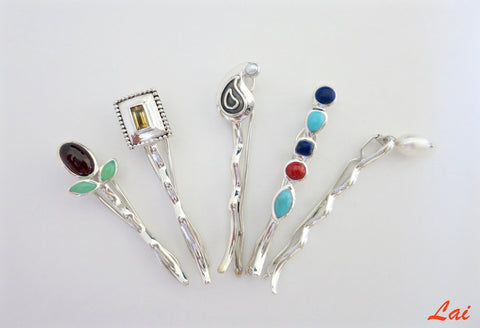 Chic lapis, turquoise and coral hair clip - Lai