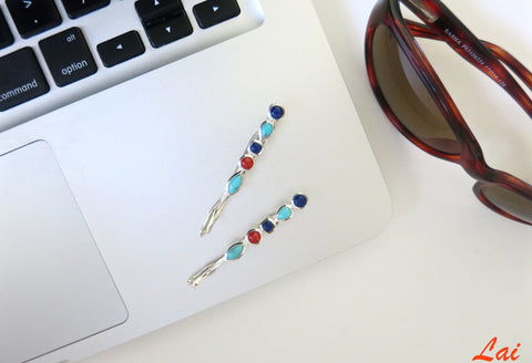 Chic lapis, turquoise and coral hair clip - Lai