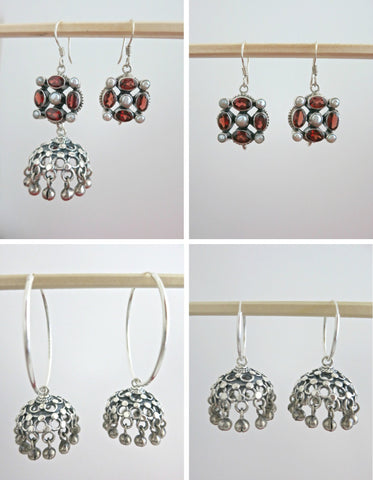 Classic and chic, detachable, jali jhumkas with garnet and pearl tops - Lai