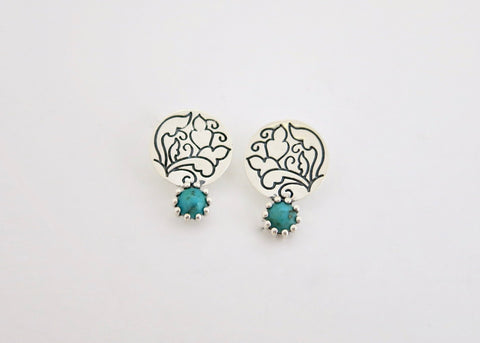 Classic 'Moti Bazaar' turquoise ear studs - Lai