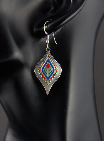 Classic, Mughal-inspired, stylized navette enamel earrings - Lai