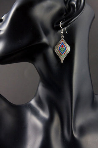 Classic, Mughal-inspired, stylized navette enamel earrings - Lai