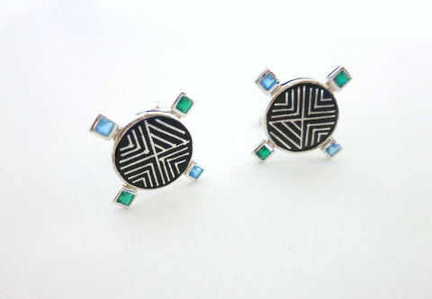 Classy, round, Bidri cufflinks with faceted square stones