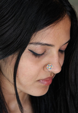 Colorful and artistic, floral enamel nose pin - Lai