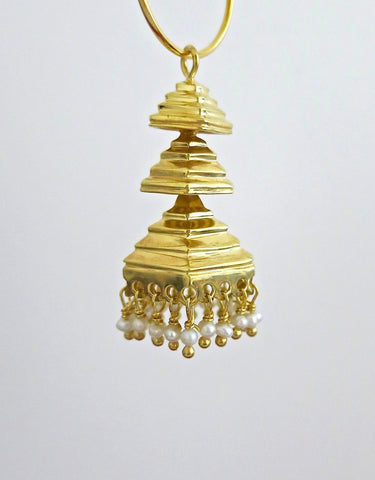 Contemporary, gold-plated, 3-tiered, pyramidical Jhumka bottoms - Lai