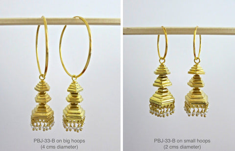 Contemporary, gold-plated, 3-tiered, pyramidical Jhumka bottoms - Lai