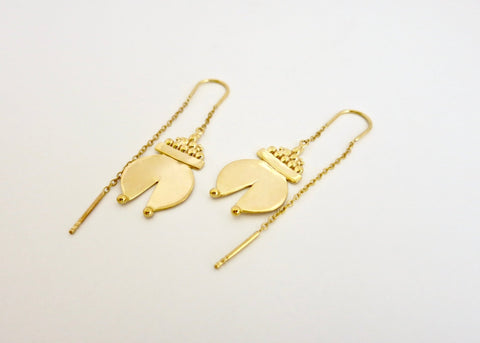 Contemporary, gold plated 'Naughara' threader earrings - Lai