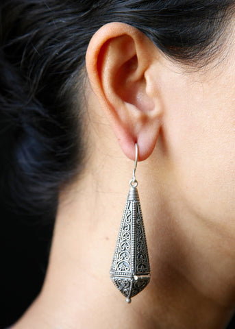 Conversation starting, long, amuletic earrings with fine wire and granulation work - Lai
