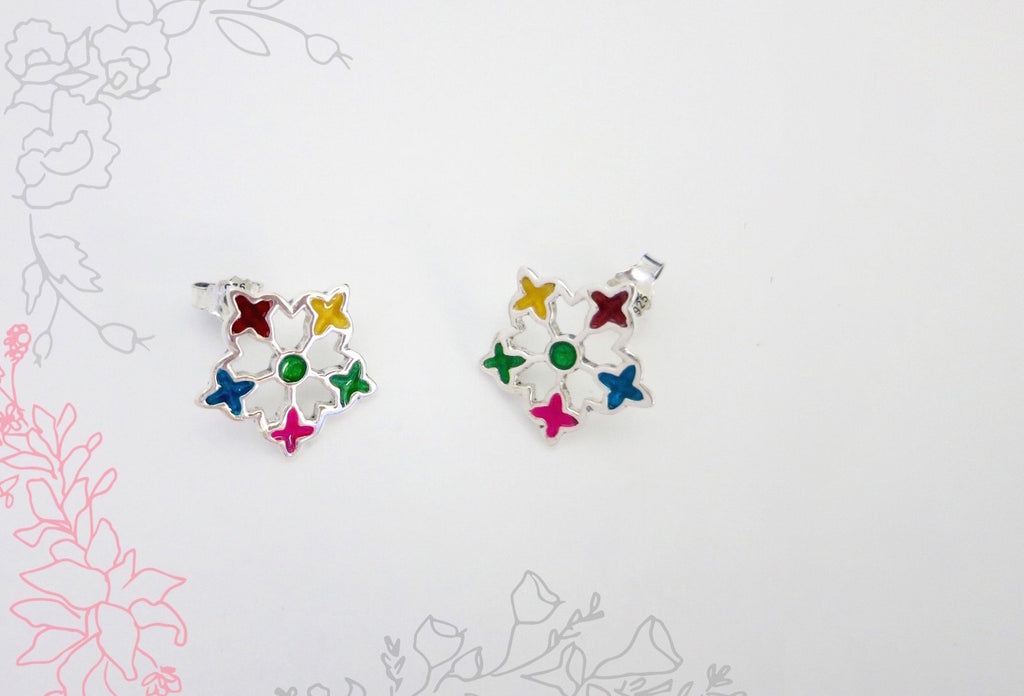 Dainty, goes-with-everything, multi-colour enamel flower studs - Lai