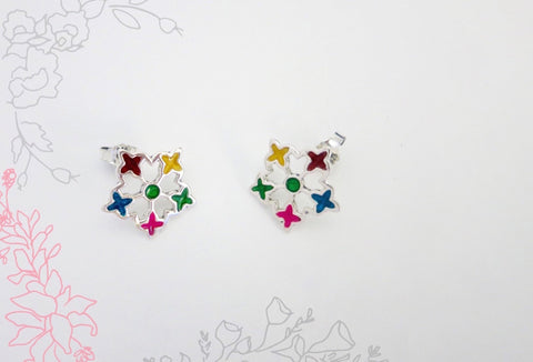 Dainty, goes-with-everything, multi-colour enamel flower studs