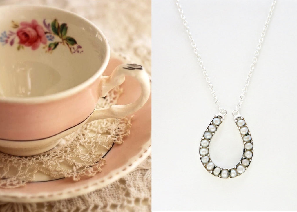 Dainty, pearl encrusted horse-shoe pendant necklace - Lai