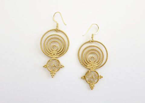 Delicate, Greek-inspired, concentric, filigree, gold-plated earrings