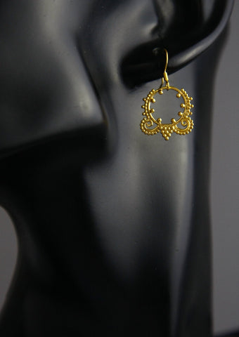 Delicate, small, Hellenic, gold-plated granulation and wire work earrings - Lai
