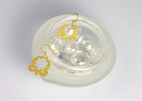 Delicate, small, Hellenic, gold-plated granulation and wire work earrings - Lai
