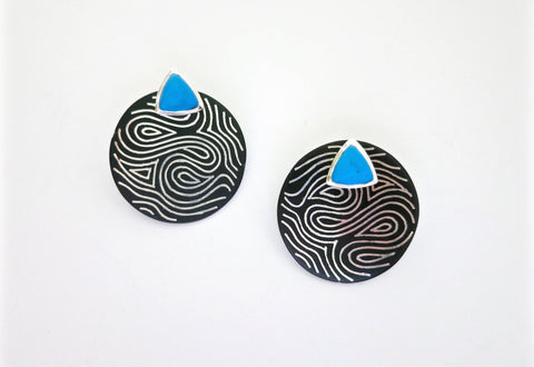Detachable, round, ear jacket Bidri earrings - Lai