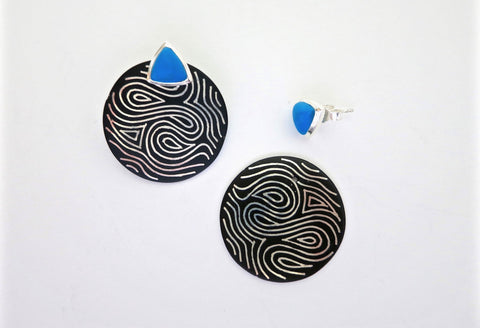 Detachable, round, ear jacket Bidri earrings