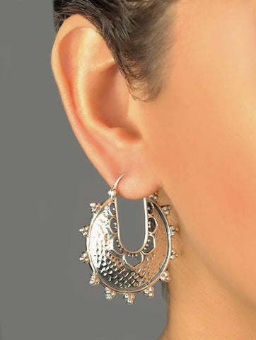 Dramatic, big round hammer-finish hoops with granulation work - Lai