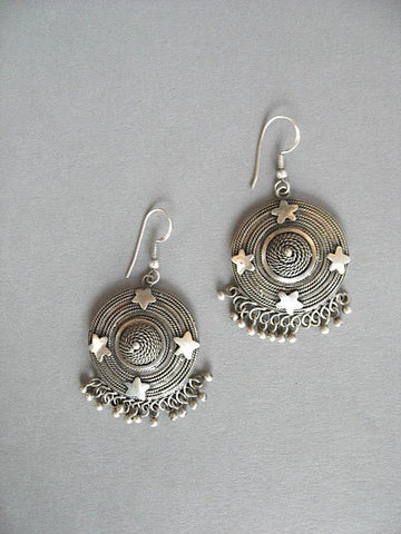 Dramatic, big, round, statement Kashmiri earrings with intricate wire-work - Lai