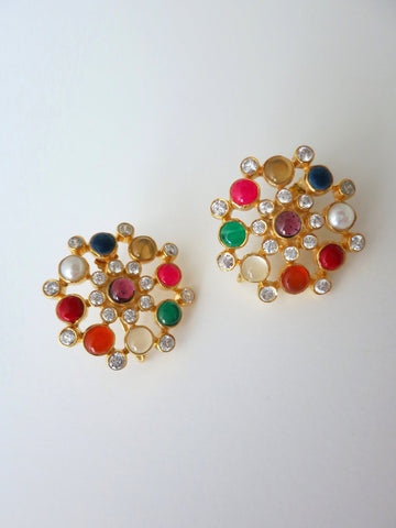 Dramatic, classic, round multi-color gemstones earrings - Lai