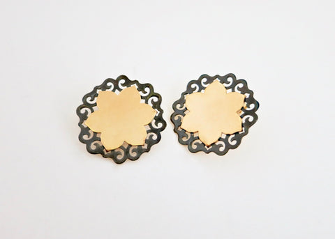 Dramatic, gold-plated, two-tone lotus studs
