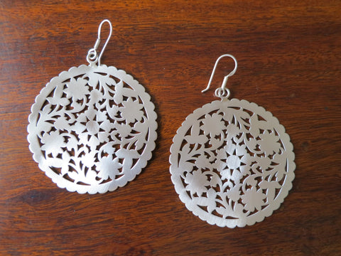 Dramatic, Marrakesh inspired, big round floral pattern cut-out earrings in satin finish - Lai