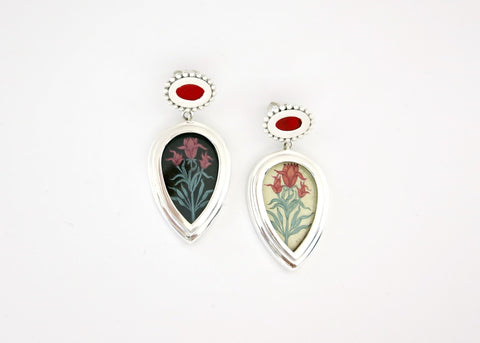 Elegant, asymmetrical, drop-shape, Mughal-inspired, lily earrings