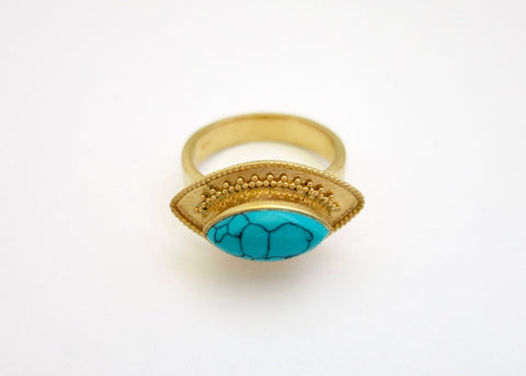 Elegant, Grecian, granulation work, gold-plated turquoise ring - Lai