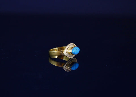 Elegant, Grecian, granulation work, gold-plated turquoise ring