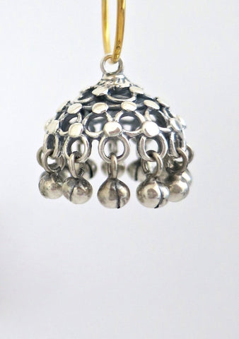Elegant, jali Jhumka bottoms with silver bead fringe - Lai