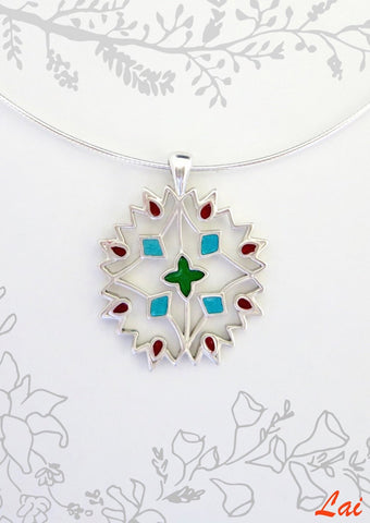 Elegant, minimalist, rangoli-inspired enamel pendant