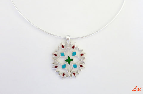 Elegant, minimalist, rangoli-inspired enamel pendant - Lai