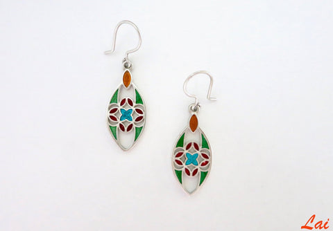 Elegant, navette shape multi color enamel earrings (available in 2 colorways) - Lai