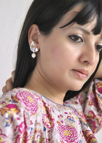 Elegant, pearl drop 'meen' fish earrings - Lai