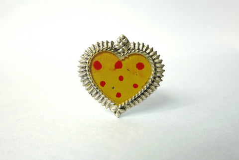 Ethereal, glass-top enamel work heart shape ring - Lai