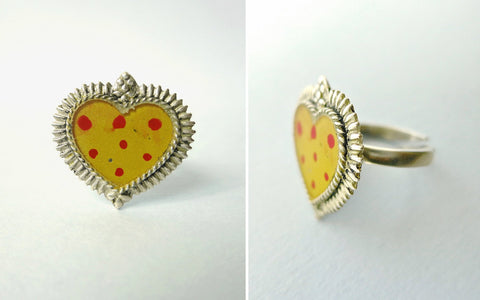 Ethereal, glass-top enamel work heart shape ring - Lai