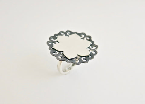 Ethereal, two-tone, lotus statement ring