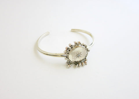 Ethereal, vintage inspired, sterling silver round locket bracelet - Lai