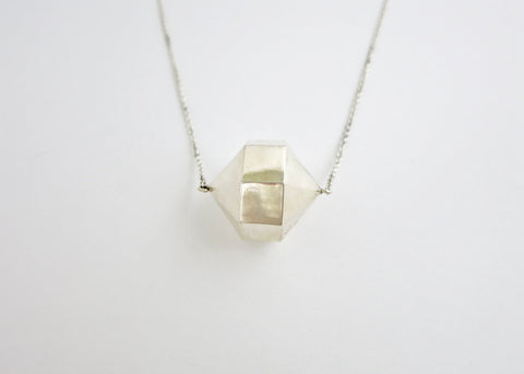 Exquisite, 24-sided polygon locket necklace in sterling silver