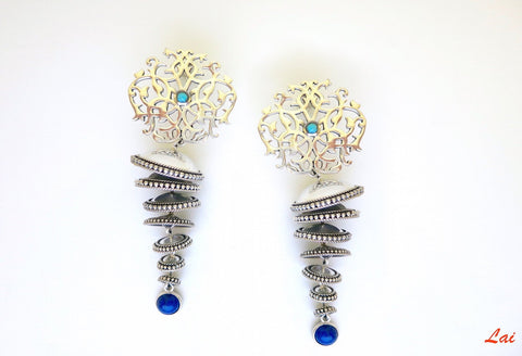 Exquisite, 7-tiered arabesque chandelier earrings - Lai