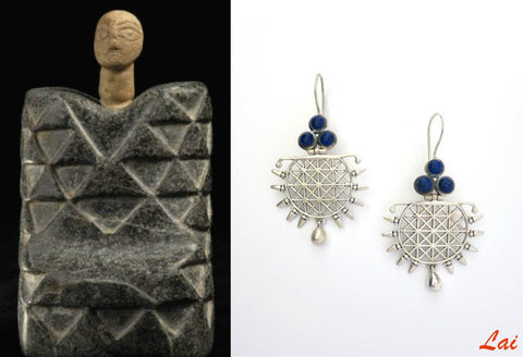 Exquisite, grid pattern lapis earrings - Lai