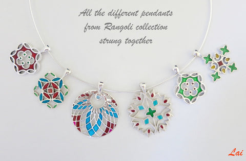 Exquisite, jali cut-out pattern round enamel pendant - Lai