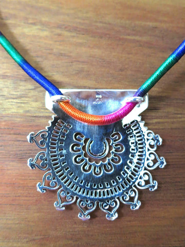 Exquisite, Kutch-inspired, round sunburst jali pendant with hammer finish - Lai