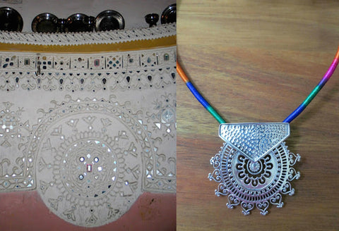 Exquisite, Kutch-inspired, round sunburst jali pendant with hammer finish