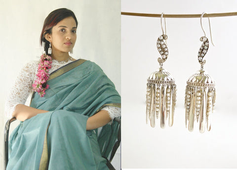 Exquisite, pearl encrusted Victorian chandelier earrings/jhumkas - Lai