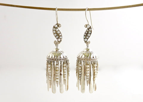 Exquisite, pearl encrusted Victorian chandelier earrings/jhumkas - Lai